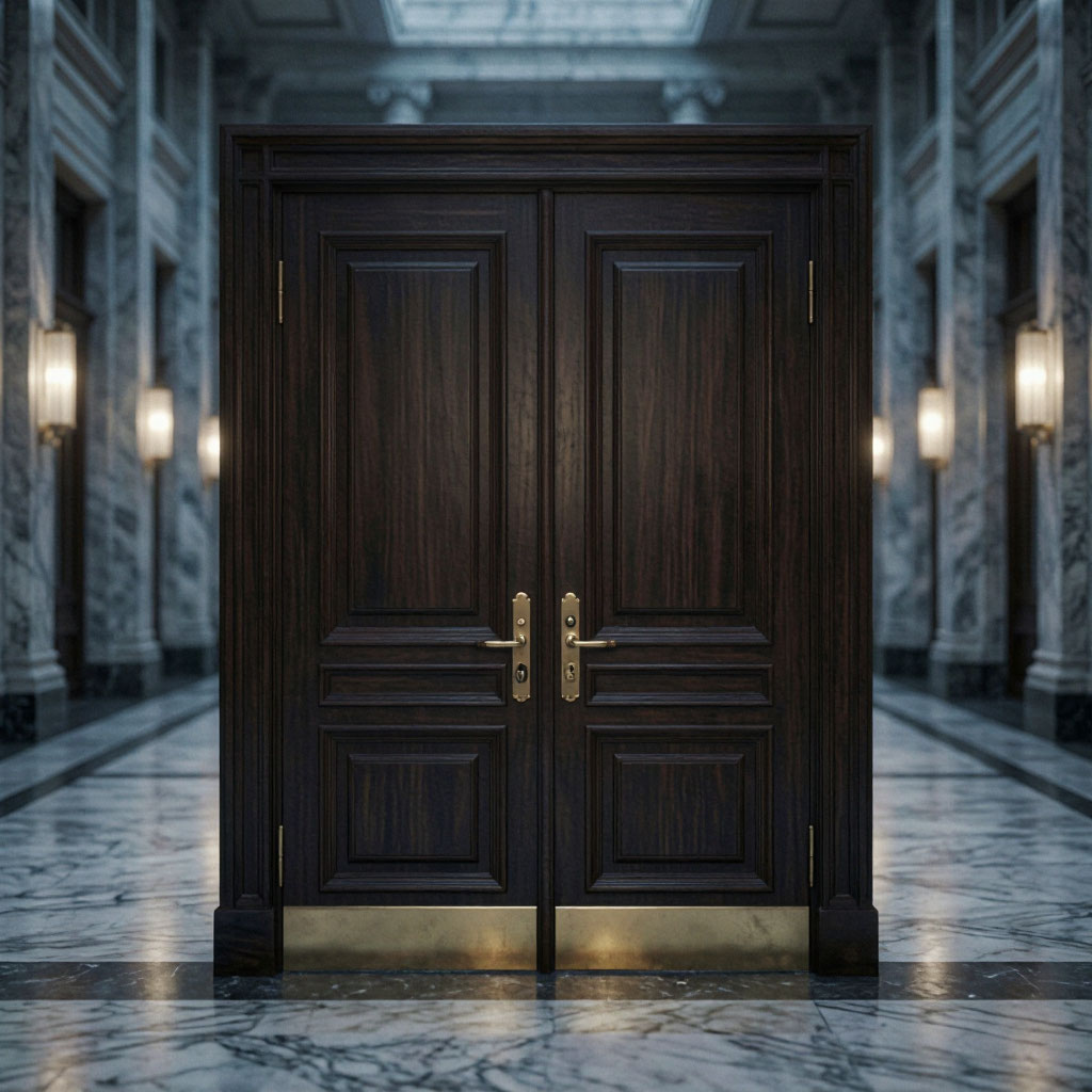 Government building corridor with restricted access